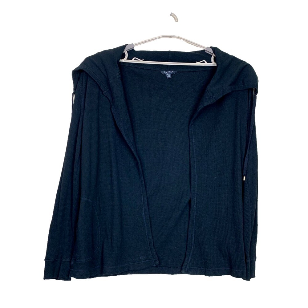 Ralph Lauren Women's Sport Cardigan Black Open Front Long‎ sleaves size  XL